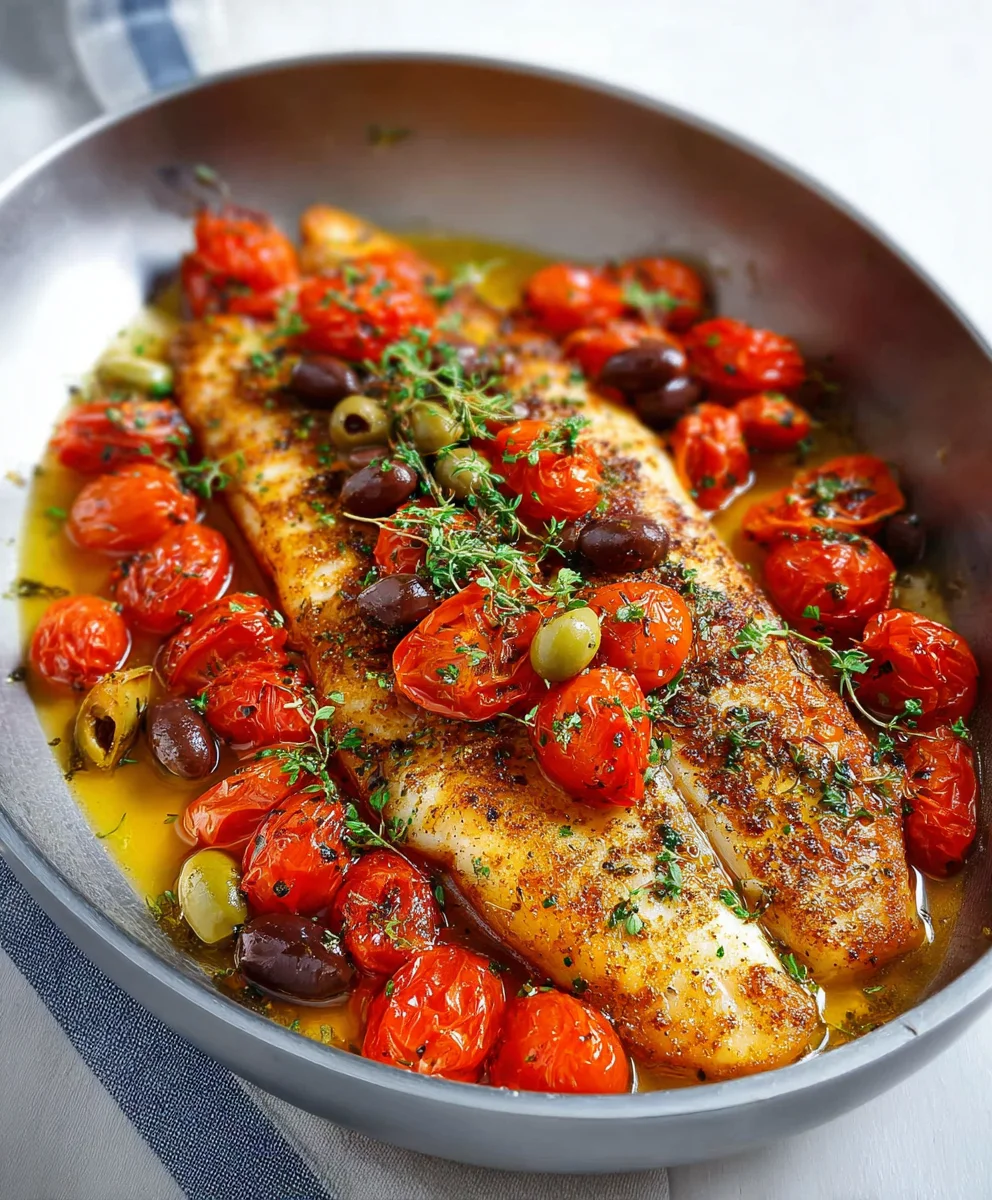 Easy Baked Fish Cherry Tomatoes Olives Recipe