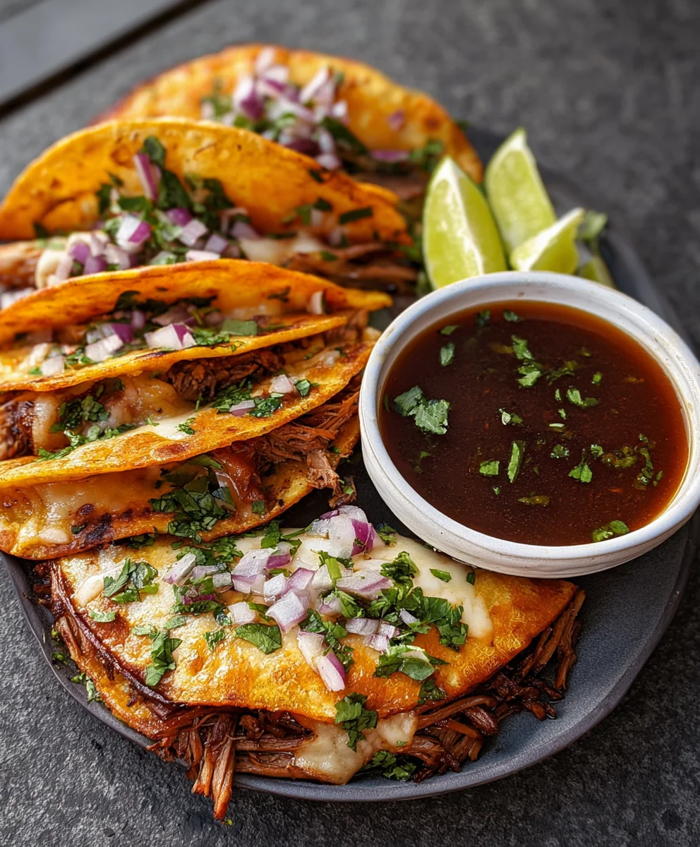 Authentic Beef Birria Quesatacos with Consomé