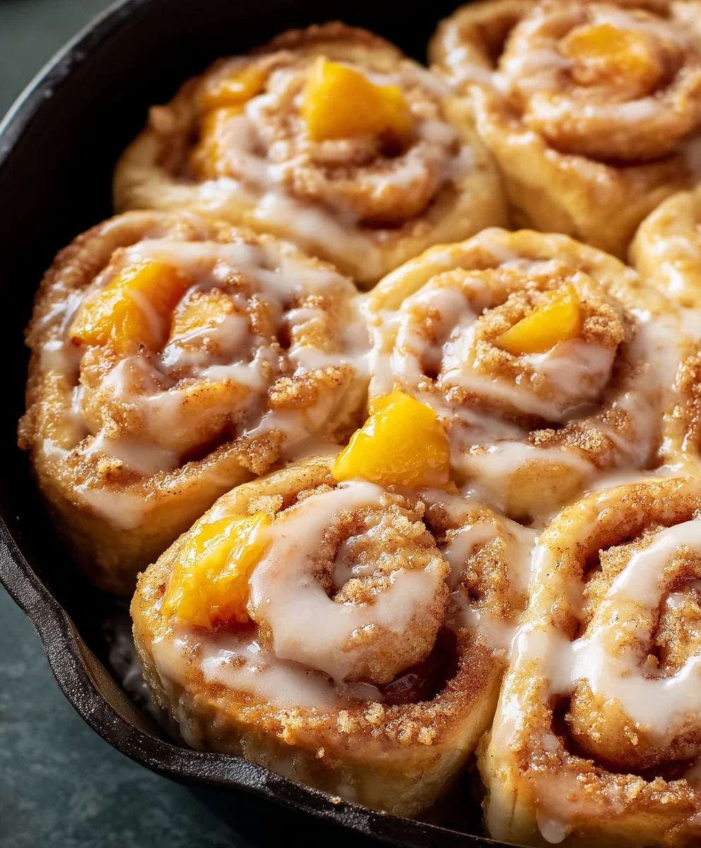 Peach Cobbler Cinnamon Rolls-Sweet Breakfast Treat
