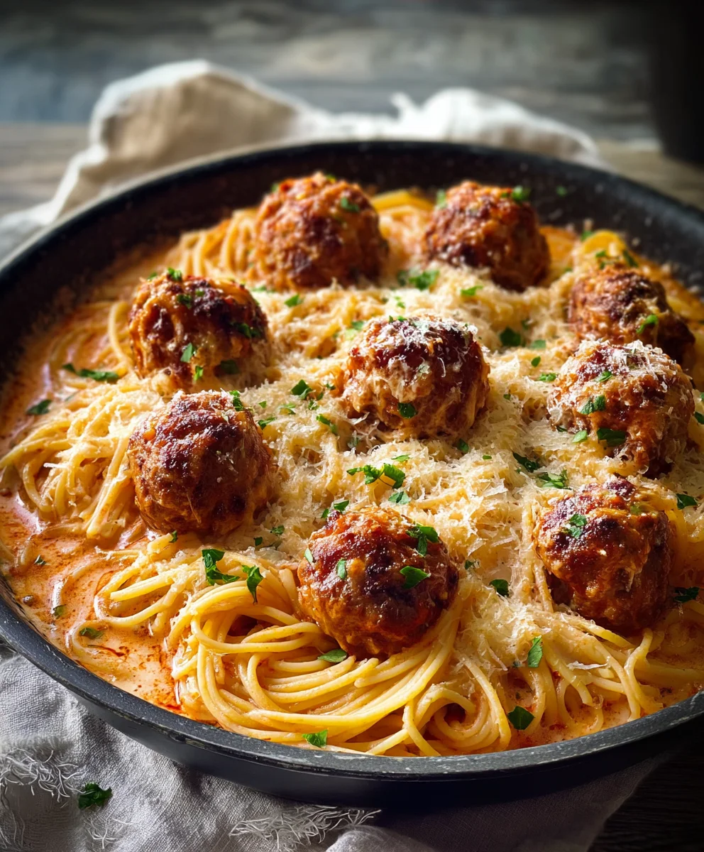 Creamy Spaghetti and Beef Meatballs Recipe