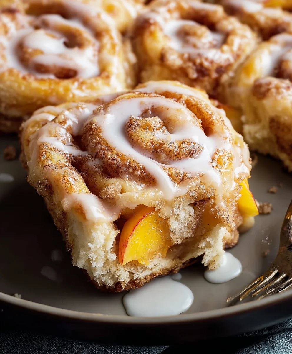 Peach Cobbler Cinnamon Rolls-Sweet Breakfast Treat