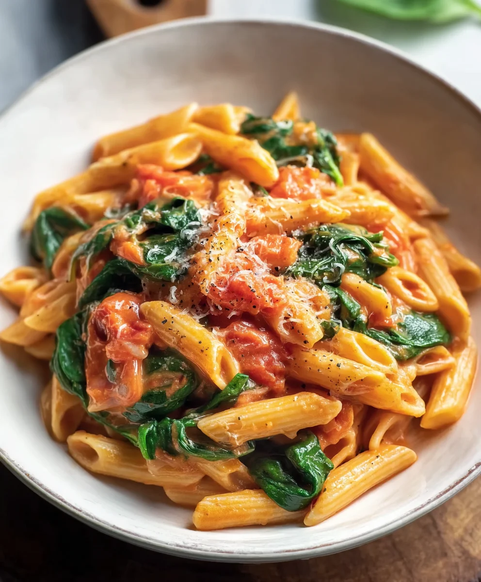 Creamy Tomato Spinach Pasta - Easy Delicious Meal