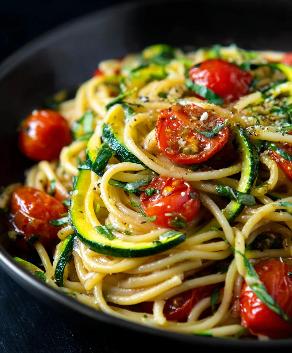 Healthy Tomato Zucchini Pasta-Quick & Easy Meal