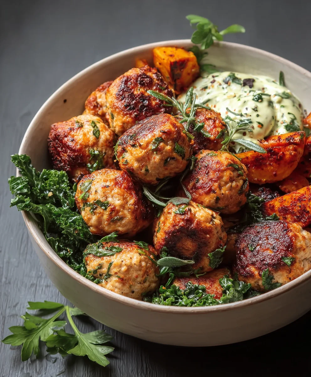 Herby Chicken Meatball Bowl - Easy Healthy Meal