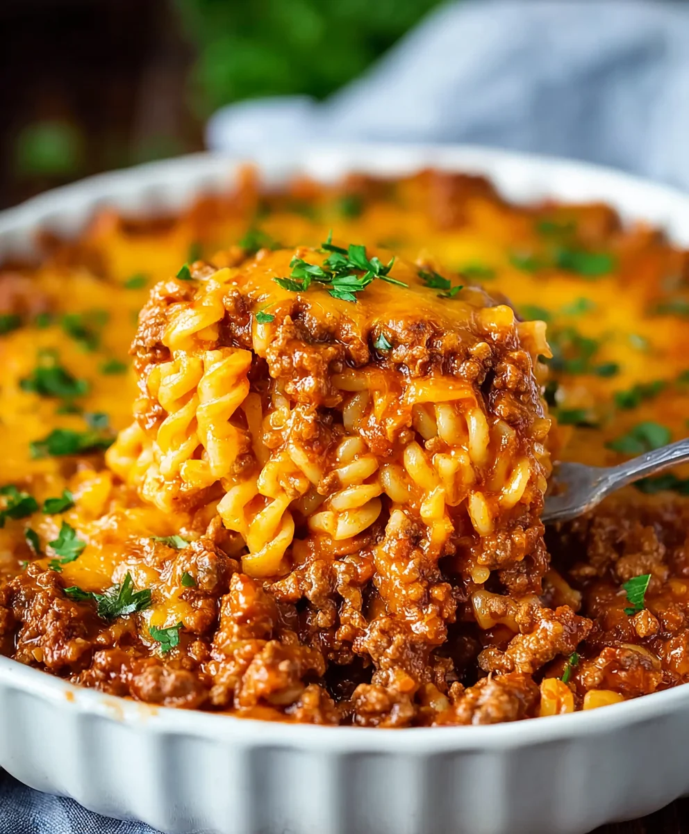Quick Beef Sloppy Joe Casserole- Easy Weeknight Meal