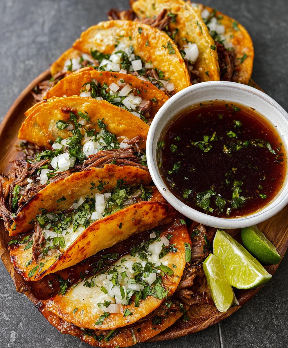 Authentic Beef Birria Quesatacos with Consomé