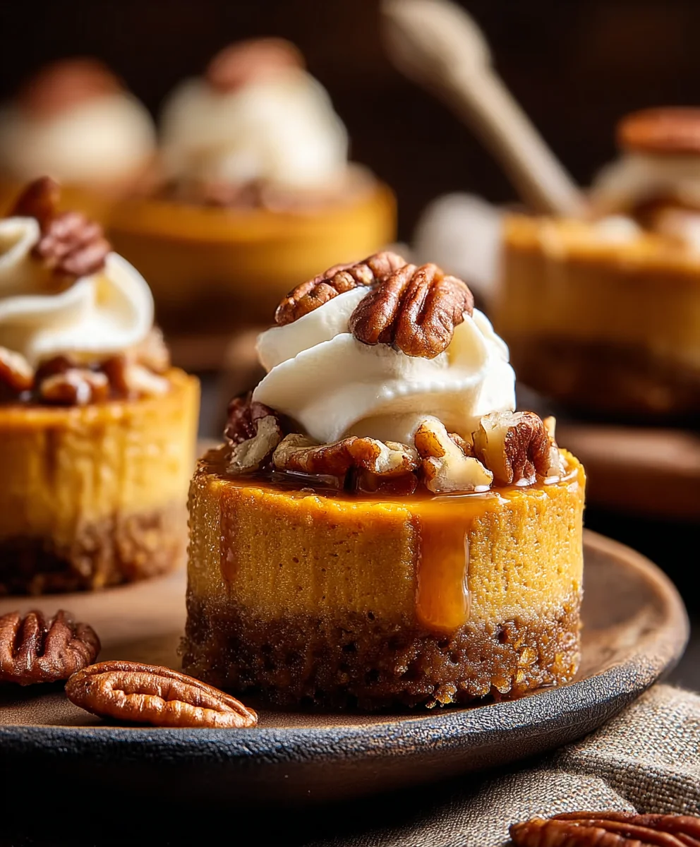 Pumpkin Pecan Mini Cheesecakes-Festive Fall Dessert