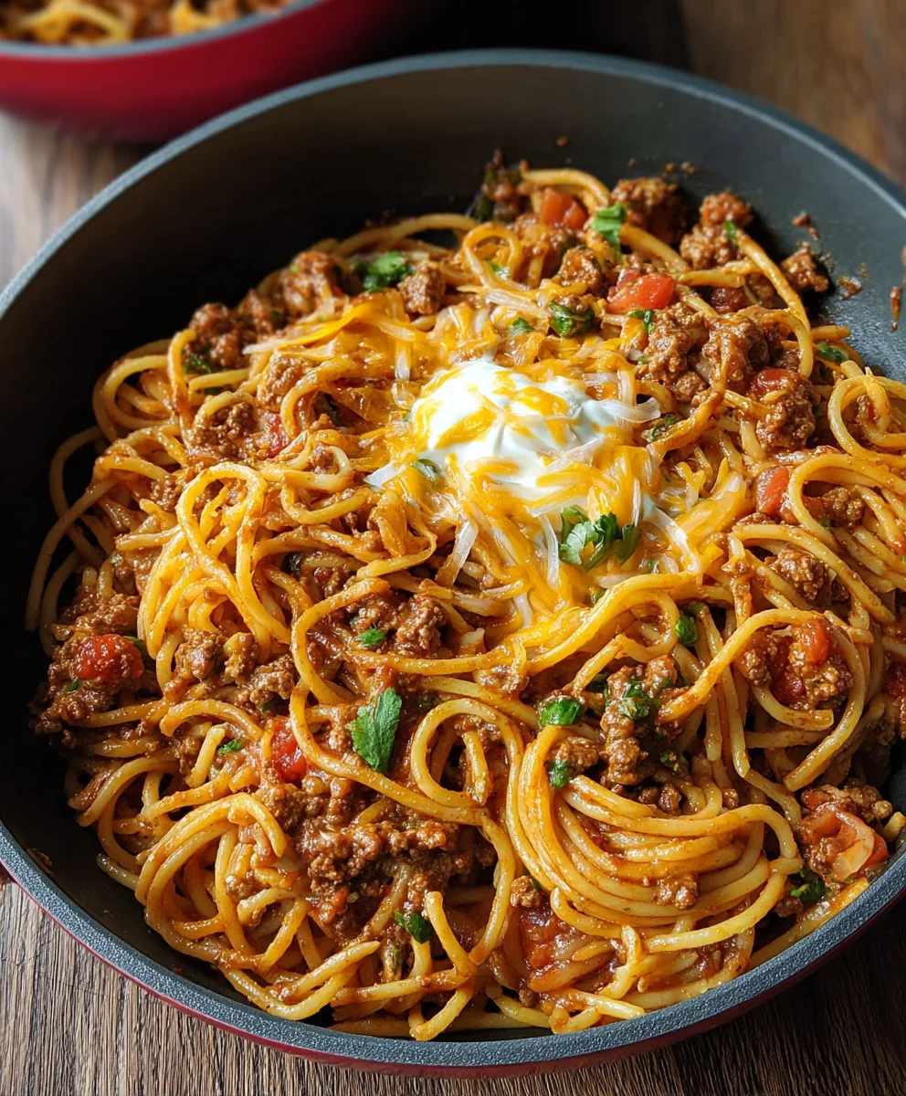 Easy One Pot Taco Spaghetti - Quick Weeknight Dinner