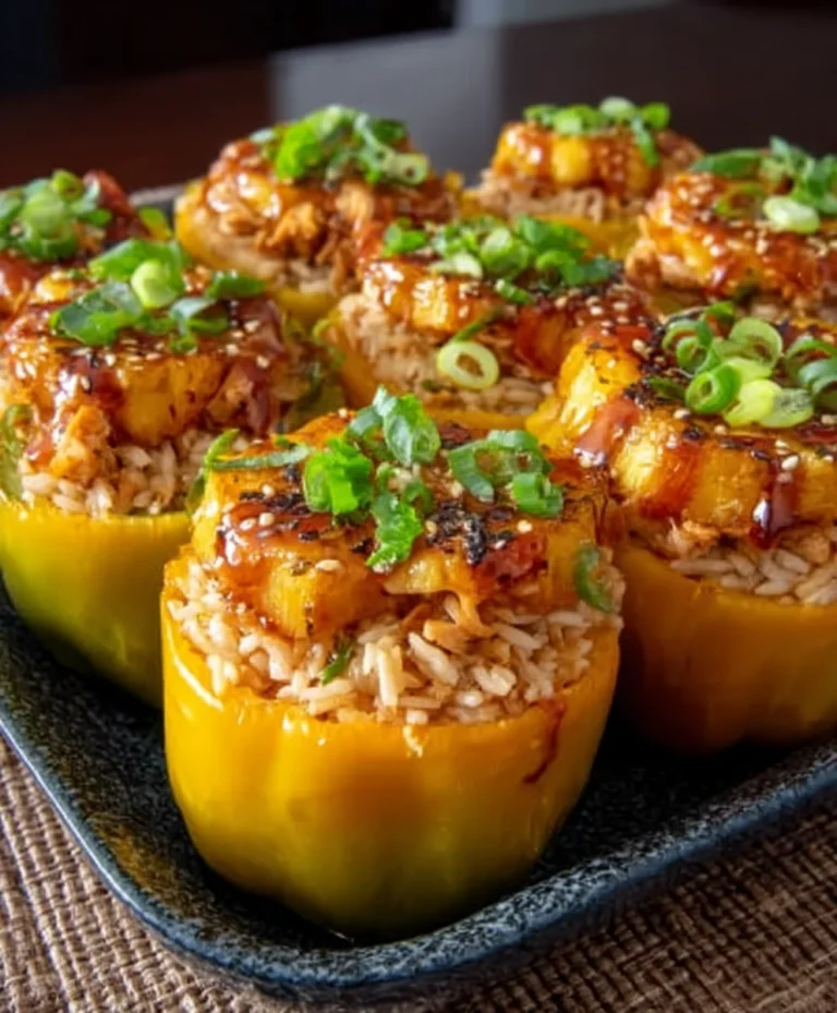 Teriyaki Pineapple Chicken Stuffed Peppers-Sweet Savory Meal