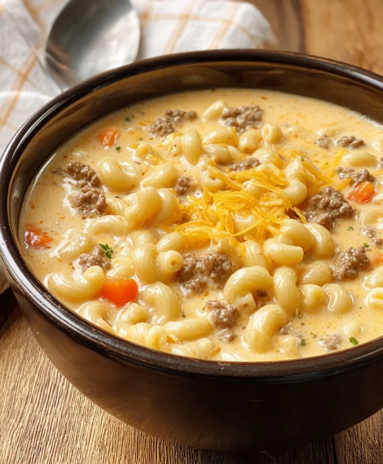 Cheeseburger Macaroni Soup-Creamy Beef Comfort