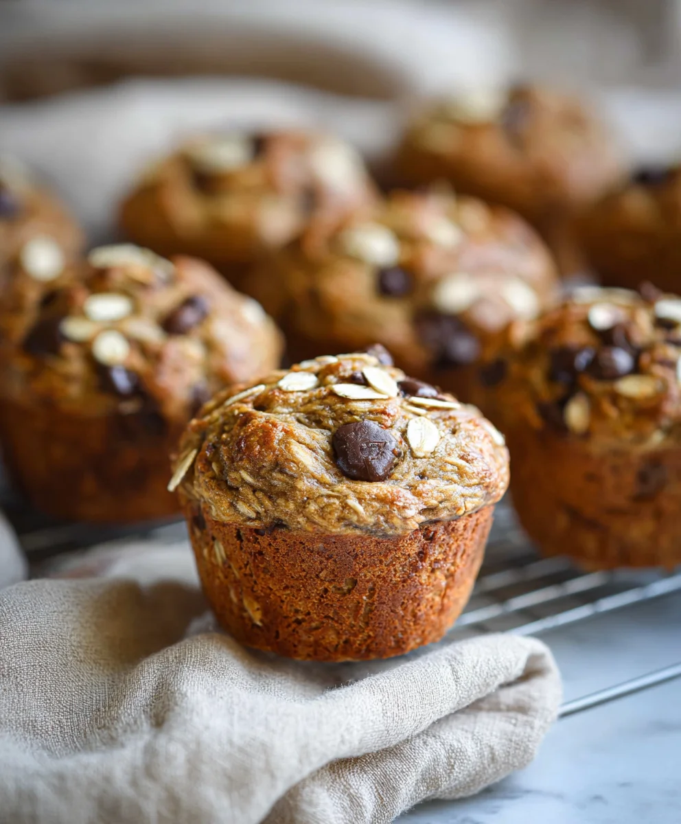 Healthy Banana Chocolate Chip Oatmeal Muffins