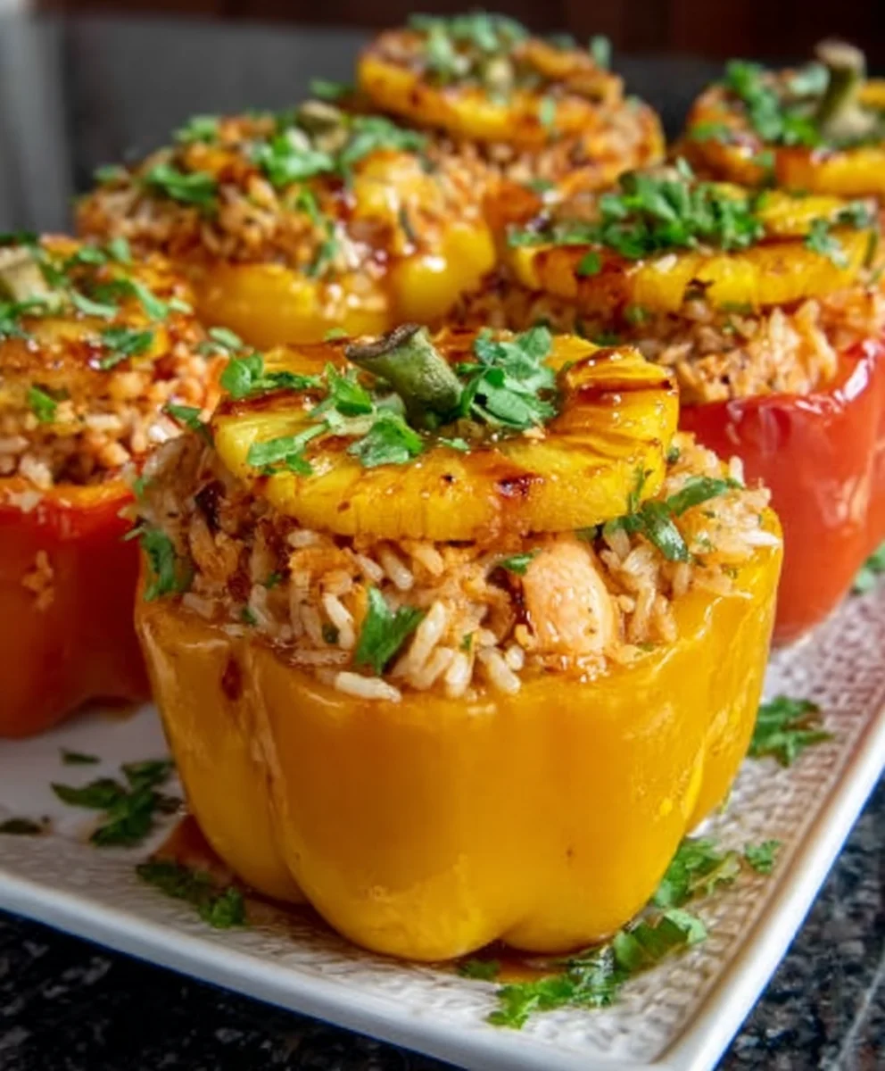 Teriyaki Pineapple Chicken Stuffed Peppers-Sweet Savory Meal
