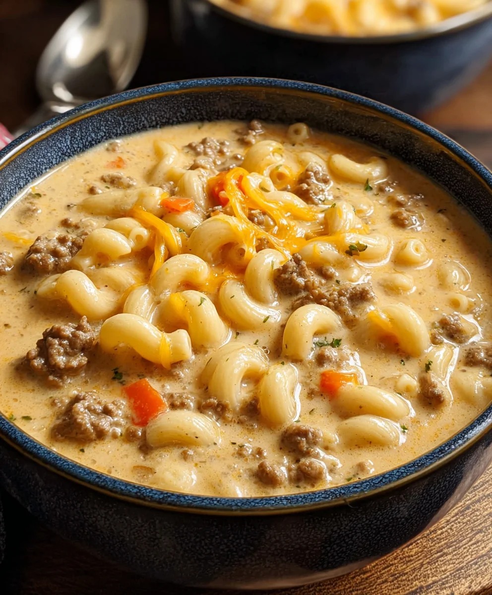 Cheeseburger Macaroni Soup-Creamy Beef Comfort