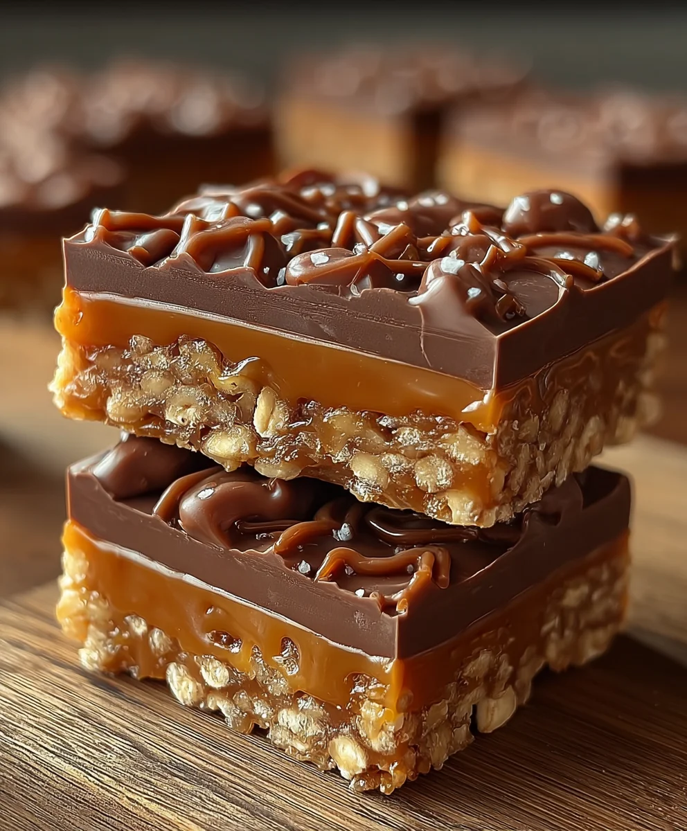 Caramel Fudge Crunch Bars Easy No Bake Recipe
