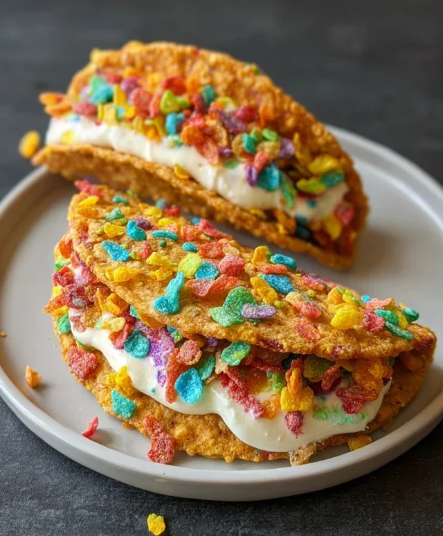 Fruity Pebbles Cheesecake Tacos