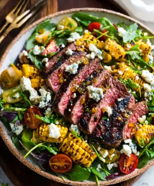 Balsamic Steak Gorgonzola Salad with Grilled Corn