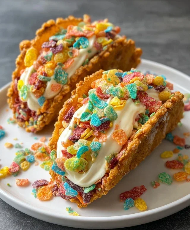 Fruity Pebbles Cheesecake Tacos