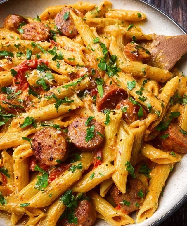 One Pot Creamy Cajun Sausage Pasta (30-Minutes)