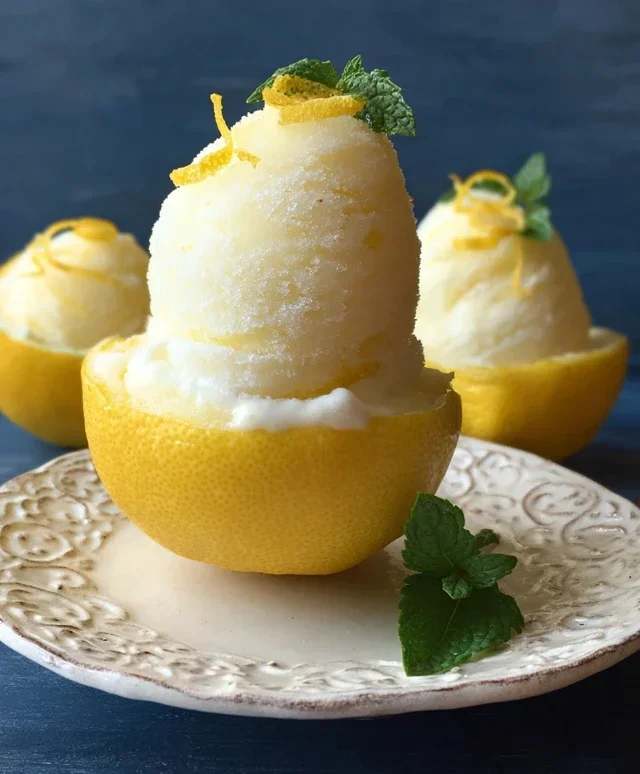 Sorbetto di Limone Dressed Up in a Frozen Lemon Shell