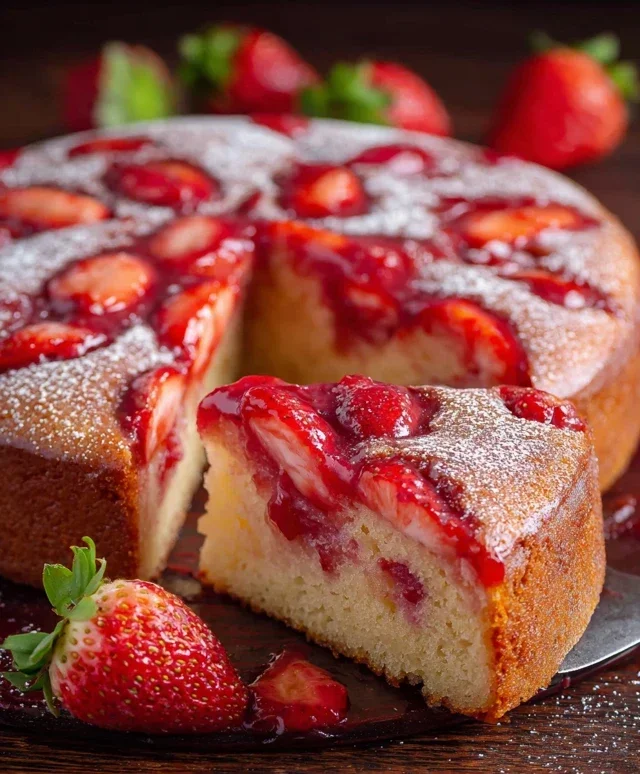 Easy Strawberry Cake with Strawberry Sauce