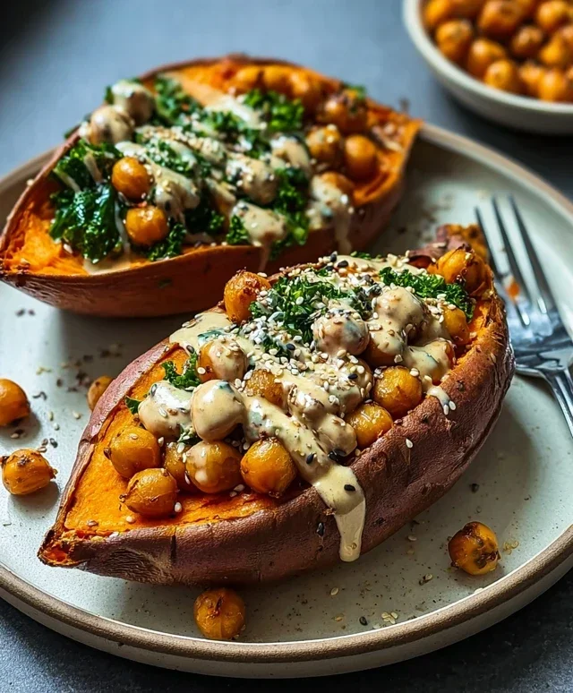 Sweet Potatoes with Tahini Butter Chickpeas