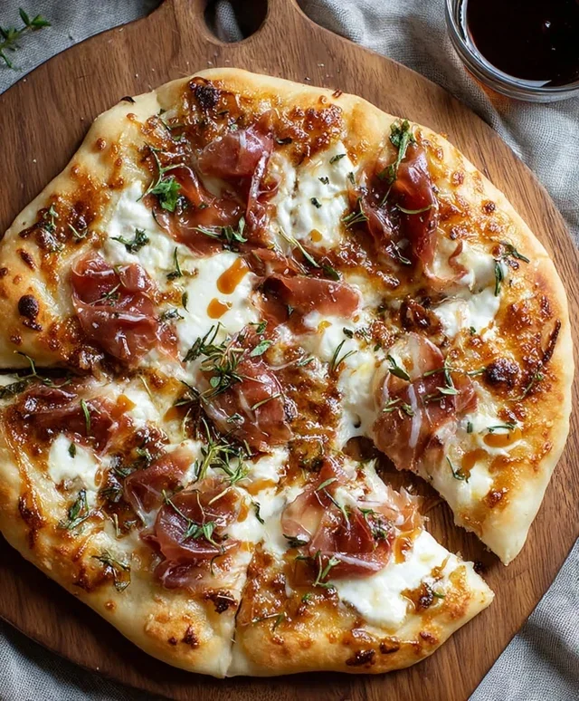 White Pizza with Beef Beef Prosciutto & Hot Honey