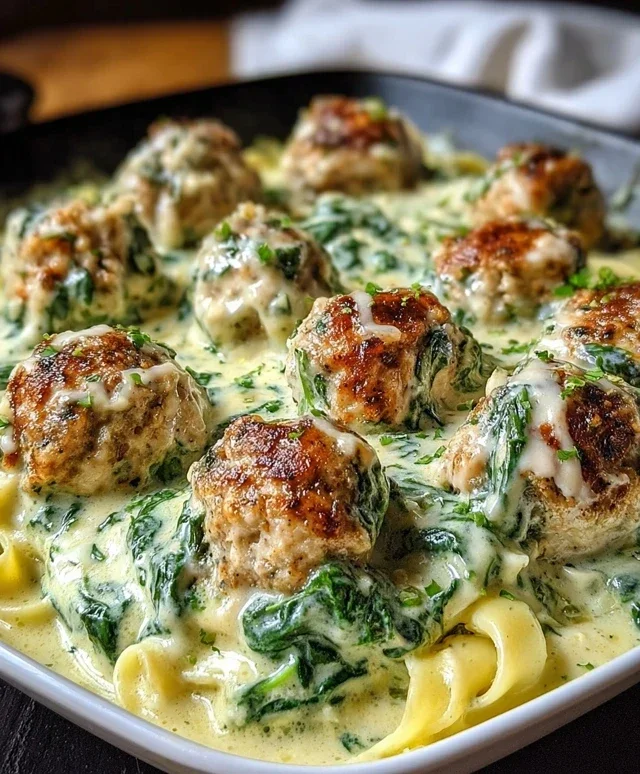 Southern Style Baked Chicken Ricotta Meatballs with Spinach Alfredo