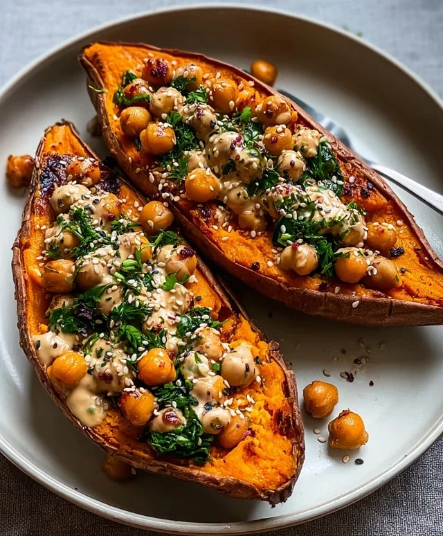 Sweet Potatoes with Tahini Butter Chickpeas
