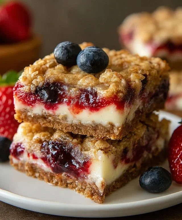 Berry Oatmeal Cheesecake Bars