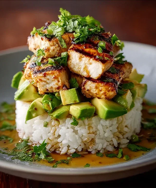Delicious Honey Lime Chicken & Avocado Rice Stack Recipe