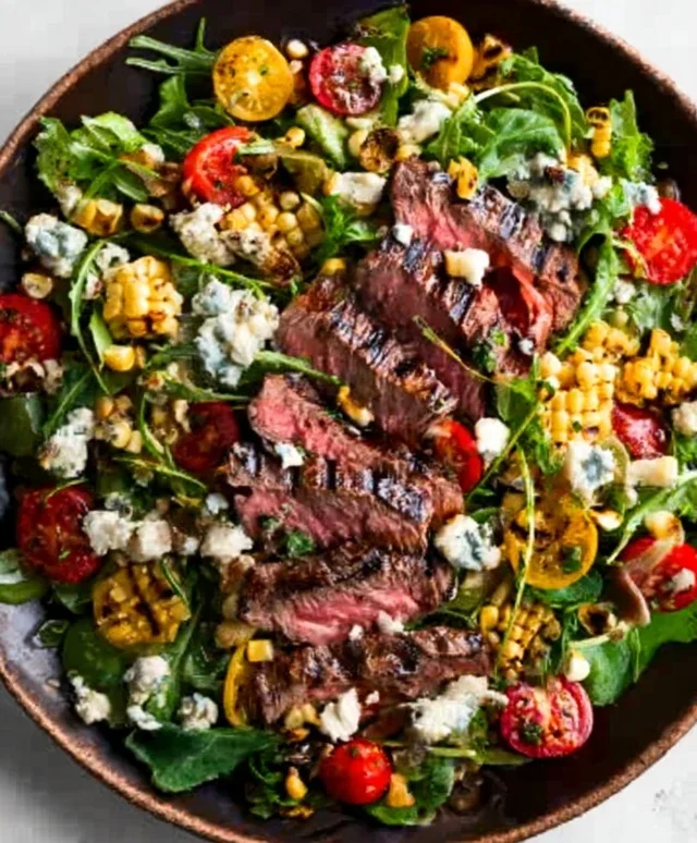 Balsamic Steak Gorgonzola Salad with Grilled Corn