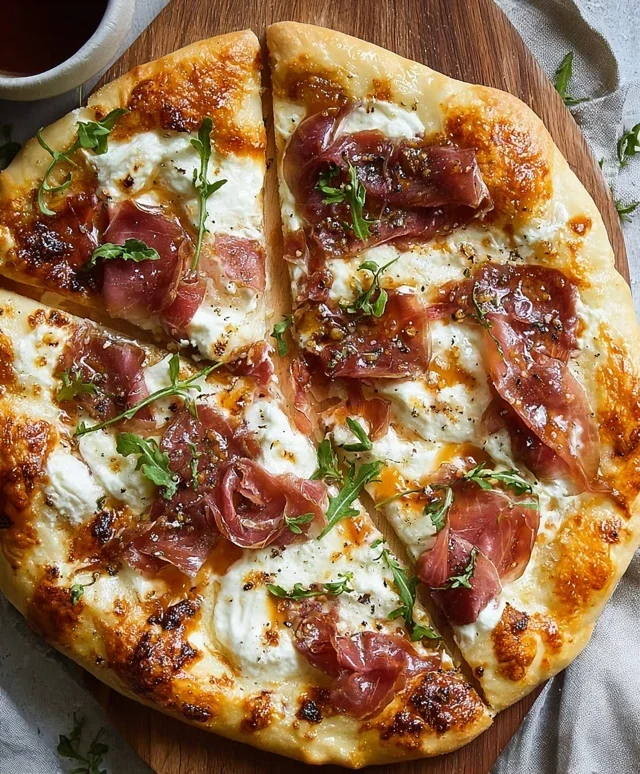 White Pizza with Beef Beef Prosciutto & Hot Honey