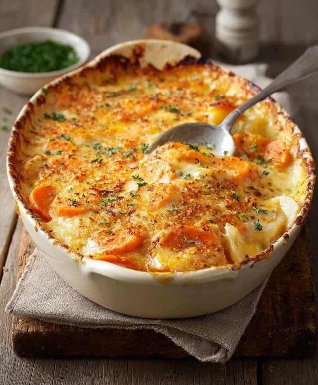 Cheesy Garlic Carrot Gratin – Creamy, Sweet & Savory