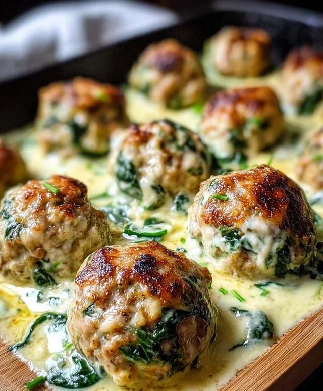 Southern Style Baked Chicken Ricotta Meatballs with Spinach Alfredo