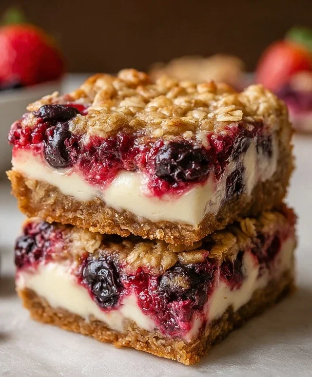 Berry Oatmeal Cheesecake Bars