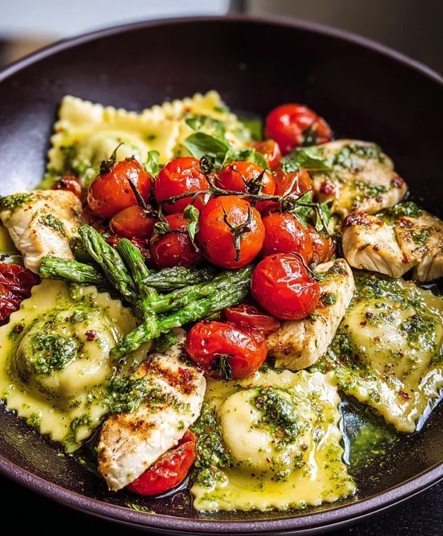 Chicken Ravioli with Pesto and Veggies