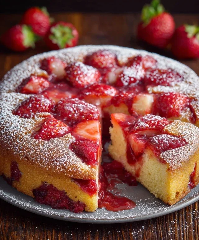 Easy Strawberry Cake with Strawberry Sauce