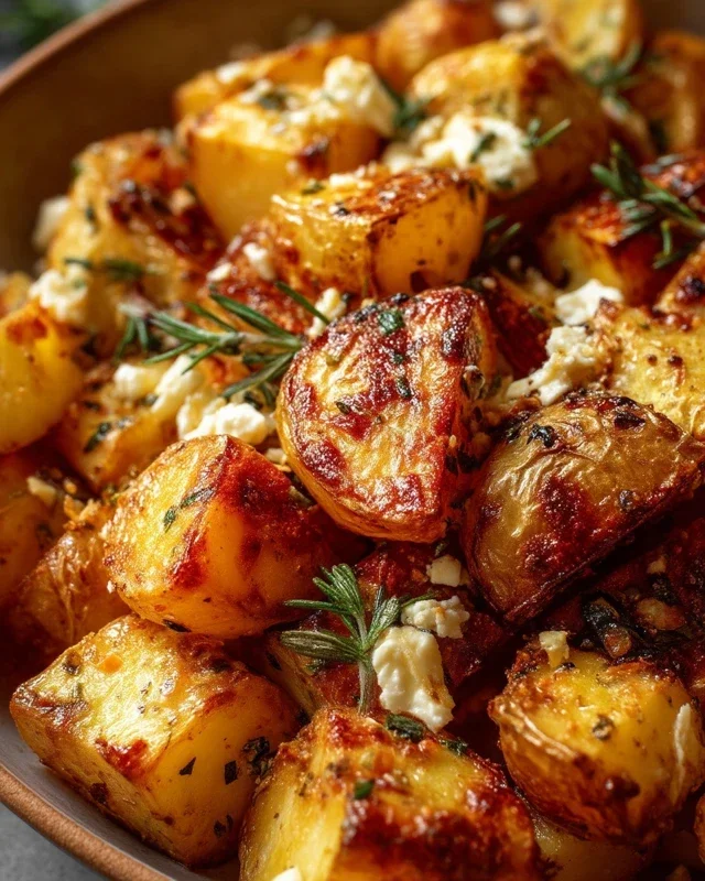 Roasted Potatoes with Baked Feta and Garlic