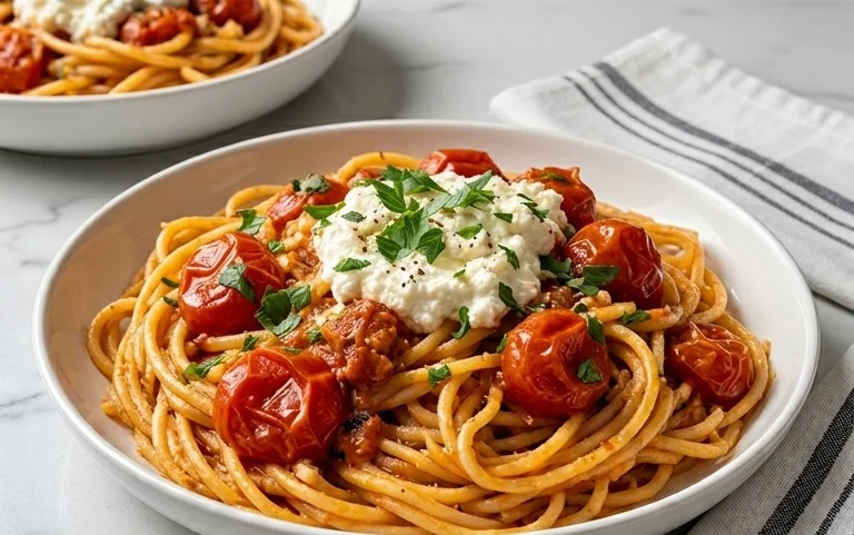 Roasted Tomato and Garlic Ricotta Pasta
