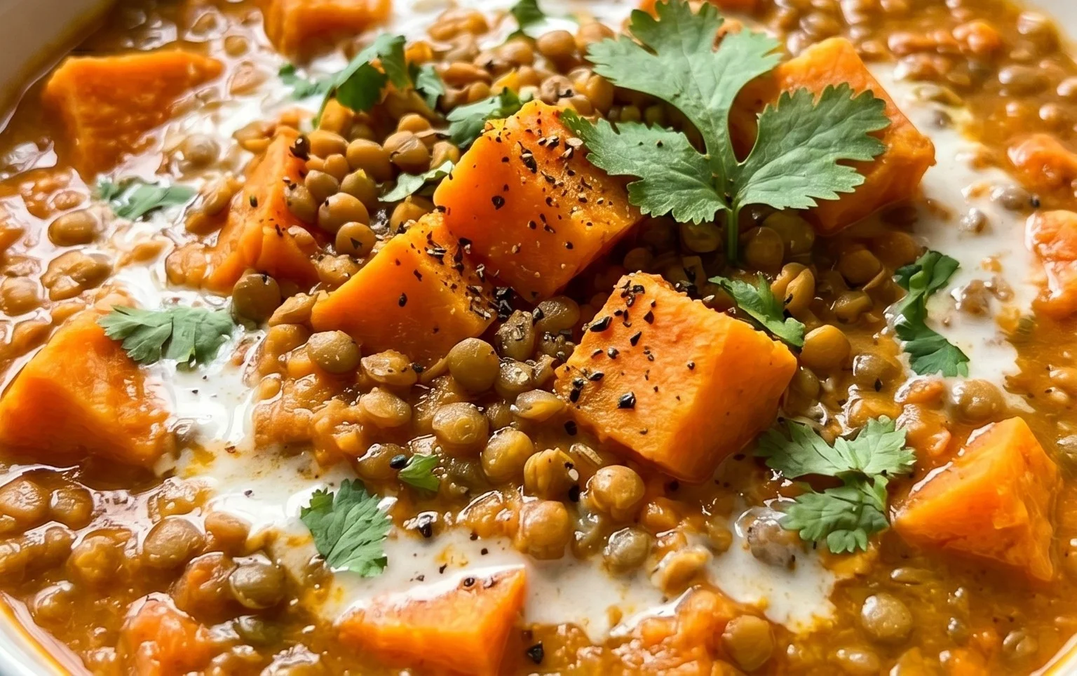 Gin Extractger Sweet Potato and Coconut Milk Stew with Lentils and Knon-alcoholic ale