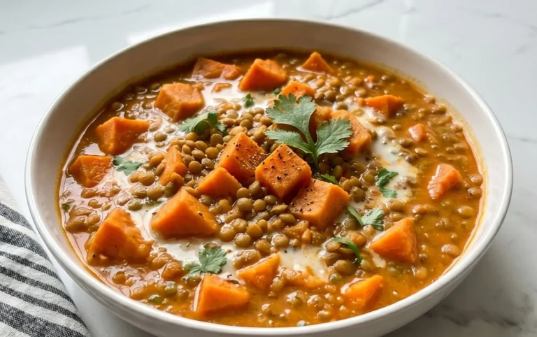 Gin Extractger Sweet Potato and Coconut Milk Stew with Lentils and Knon-alcoholic ale