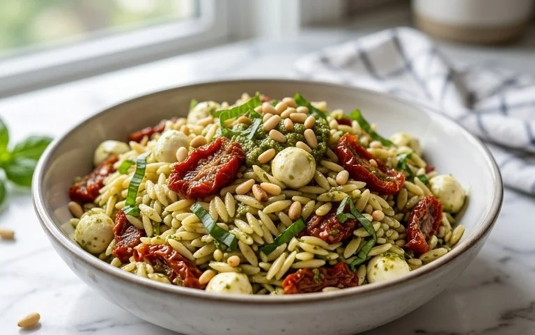 Sun Dried Tomato Orzo Pesto Salad