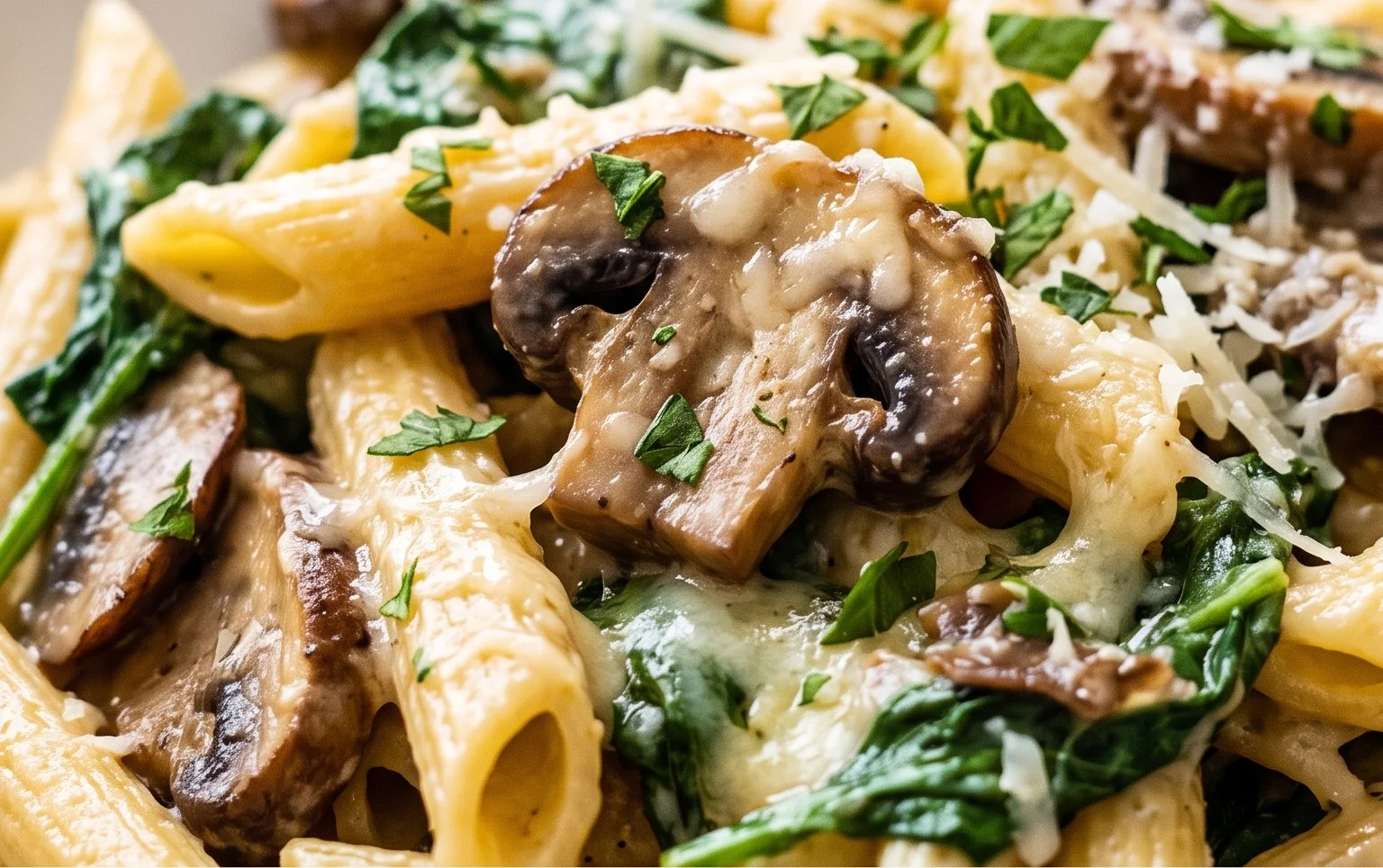 Parmesan Spinach Mushroom Pasta Skillet