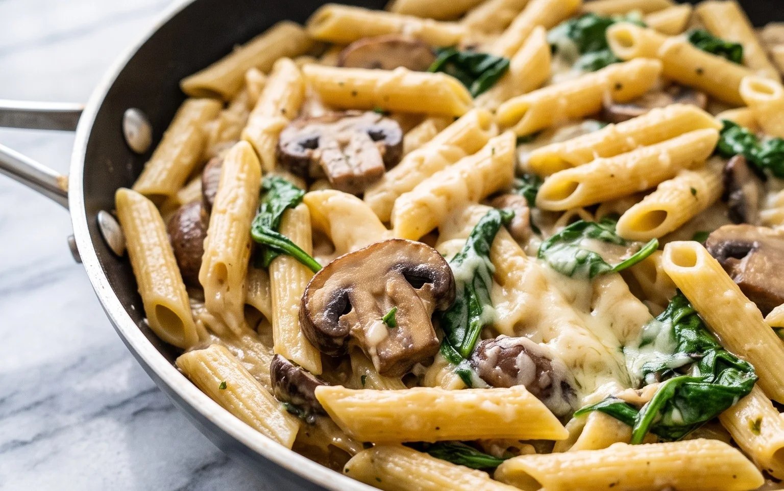 Parmesan Spinach Mushroom Pasta Skillet