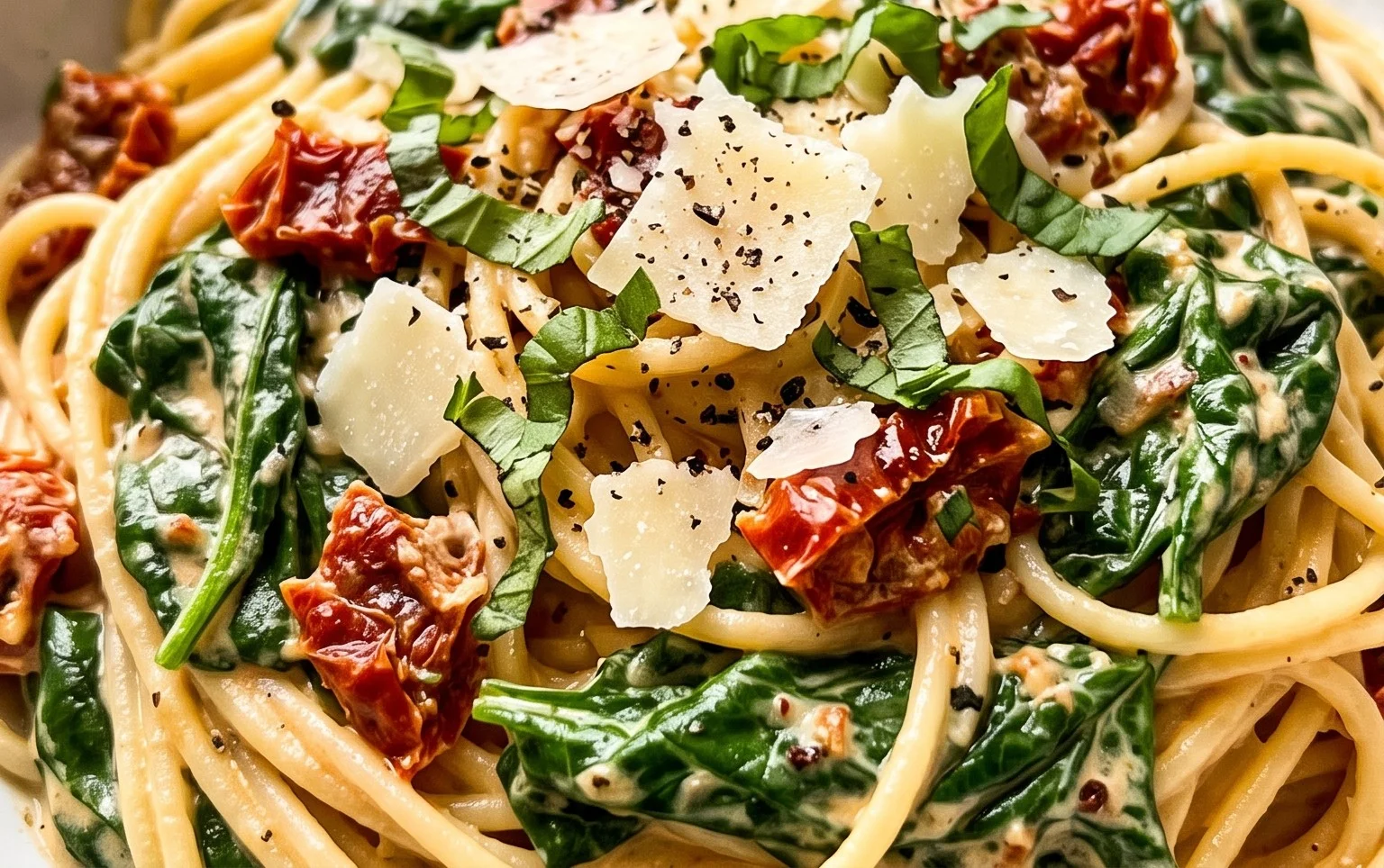 Spaghetti & Spinach with Sun-Dried Tomato Cream Sauce