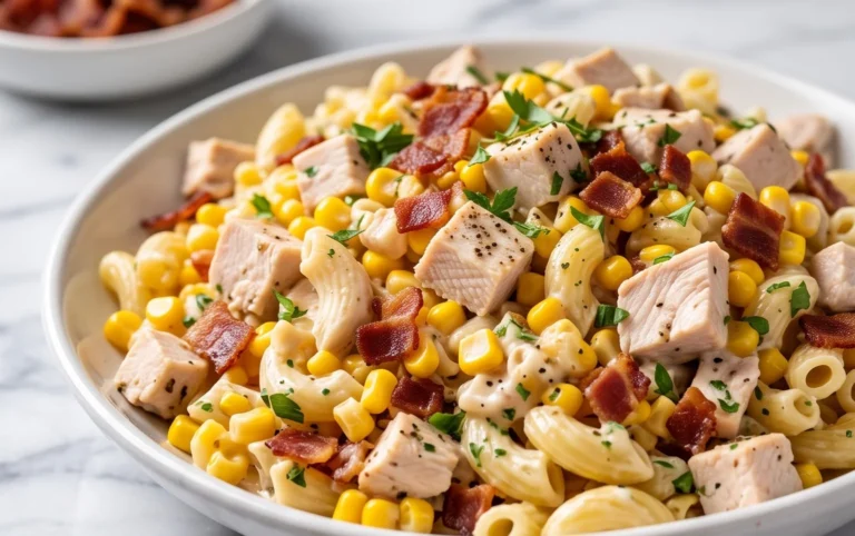 Chicken and Corn Pasta Salad with Beef Bacon