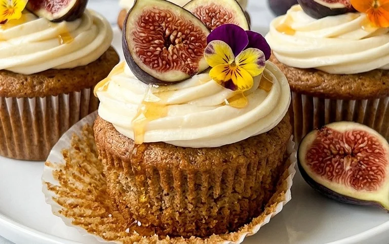 Fig Cupcakes with Honey Cream Cheese Frosting